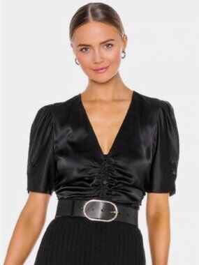 FRAME Camile Rushed Silk Blend Top Size S